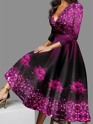 Women's Casual Dress Winter Dress Floral Print V Neck Midi Dress Date Vacation 3/4 Length Sleeve Fall Winter