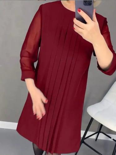 Women's Vintage Dress Mini Dress Patchwork Shirred Elegant Formal Crew Neck Long Sleeve Black Red Green Color