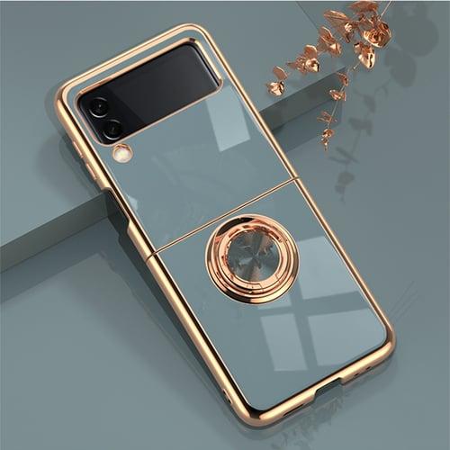 Phone Case For Samsung Galaxy Z Flip 6 Z Flip 5 Z Flip 4 Z Flip 3 Back Cover Plating Ring Holder Magnetic Solid Colored TPU