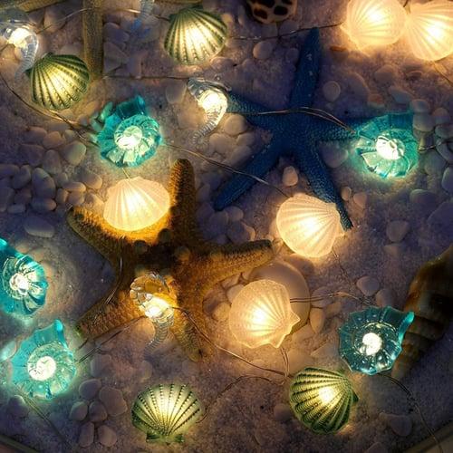 Ocean Theme Fairy String Lights 2m 20LEDs Shell Lights Battery Powered  for Christmas Birthday Wedding Garden Seaside Camping Family Party Decoration