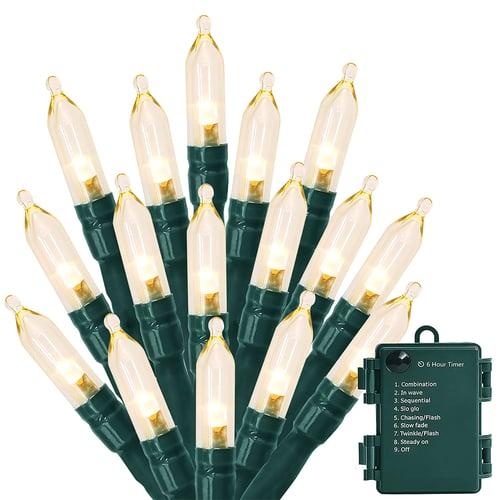 Christmas Lights Battery Operated String Lights 18ft 50 LED 8 Modes LED Mini Lights with Timer for Christmas Tree Wreath Party Home Indoor Outdoor Decor Waterproof Warm White/white