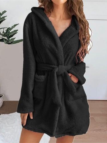 Women's Pajamas Robe Bathrobe Robes Gown Pure Color Casual Comfort Soft Home Daily Bed Coral Fleece Coral Velvet Terry Warm Hoodie Long Sleeve Pocket Fall Winter Home Outfits