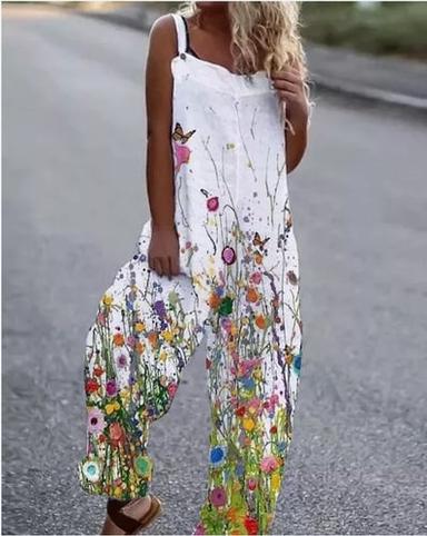 Women's Jumpsuit Button Print Floral Cold Shoulder Ordinary Street Going out Wide Leg Loose Fit Sleeveless Sleeveless Black White Yellow S M L Summer