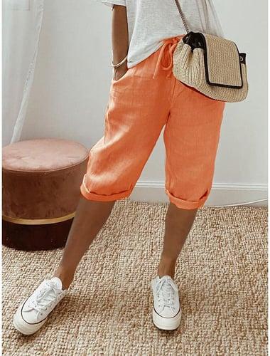 Women's Capri Pants Casual Summer Yellow Drawstring Waist Rolled-Cuff Mid-Calf Comfortable Loungewear Relaxed Fit Breathable Fabric Multiple Sizes