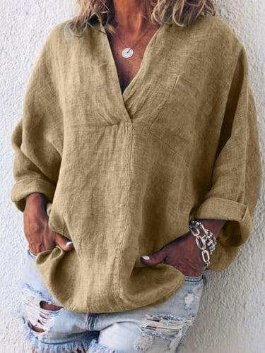 Women's Shirt Blouse Basic Casual Solid Color Regular Tops 3/4 Length Sleeve V Neck Regular Fit Daily Pink Blue Khaki Spring &  Fall