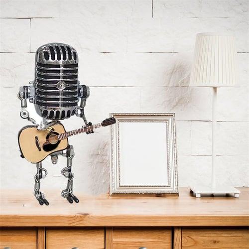 USB Wrought Iron Retro Desk Lamp, Robot Microphone Playing Guitar Decoration