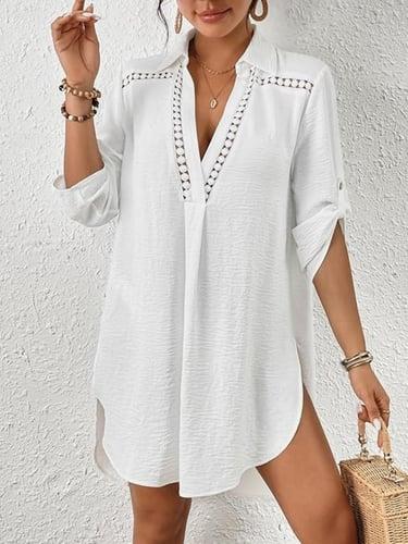 Women's Swimwear Cover Up Swim Dress Swimsuit Vacation Beach Wear Solid Color Long Sleeve Bathing Suits