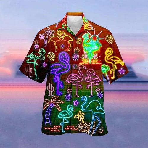 Men's Fluorescent Shirt Summer Hawaiian Shirt Camp Collar Shirt Short Sleeve Shirt Turndown Street Casual 3D Print Yellow Red Light Purple Purple Green 3D Clothing Apparel Fashion Hawaiian Designer