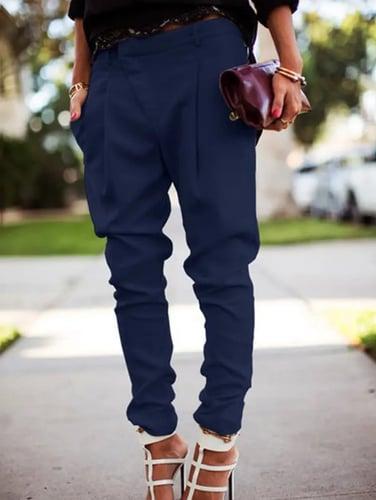 Women's Cargo Pants Joggers Pants Trousers Simple Basic Full Length Mid Waist Solid Colored Pocket Classic Asymmetric Inelastic Work Office / Career Black White Blue Gray Spring &  Fall Regular Fit