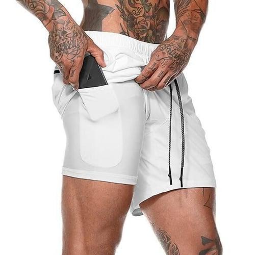 Men's Running Shorts Gym Shorts 2 in 1 with Phone Pocket Bottoms Sports Outdoor Athletic Breathable Quick Dry Moisture Wicking Yoga Fitness Gym Workout Slim Fit Sportswear Activewear Solid Colored