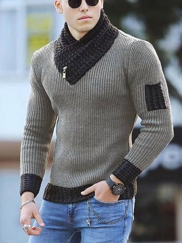 Men's Sweater Turtleneck Sweater Pullover Knit Knitted Color Block Ethnic Style Daily Clothing Apparel Winter Fall Black Khaki S M L