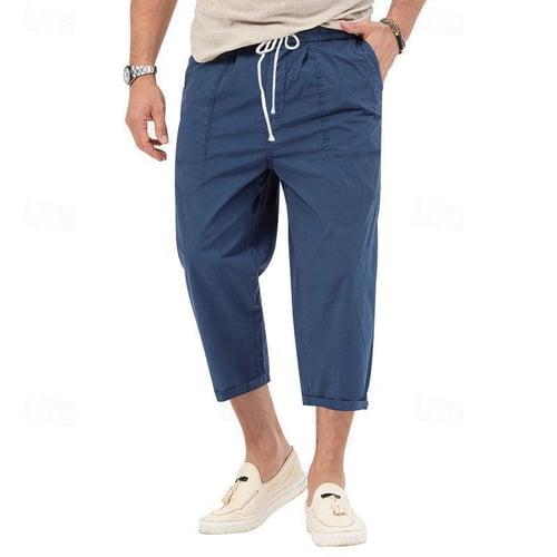 Men's Cropped Pants Beach Pants Casual Pants Pocket Drawstring Elastic Waist Plain Comfort Ankle-Length Sports Outdoor Daily Fashion Casual Black White Micro-elastic