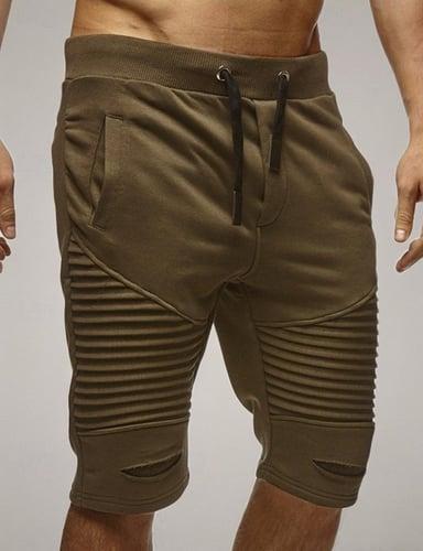 Men's Sweat Shorts Shorts Bermuda shorts Drawstring Elastic Waist Pleats Plain Comfort Sports Knee Length Outdoor Daily Fashion Streetwear Black Khaki Micro-elastic