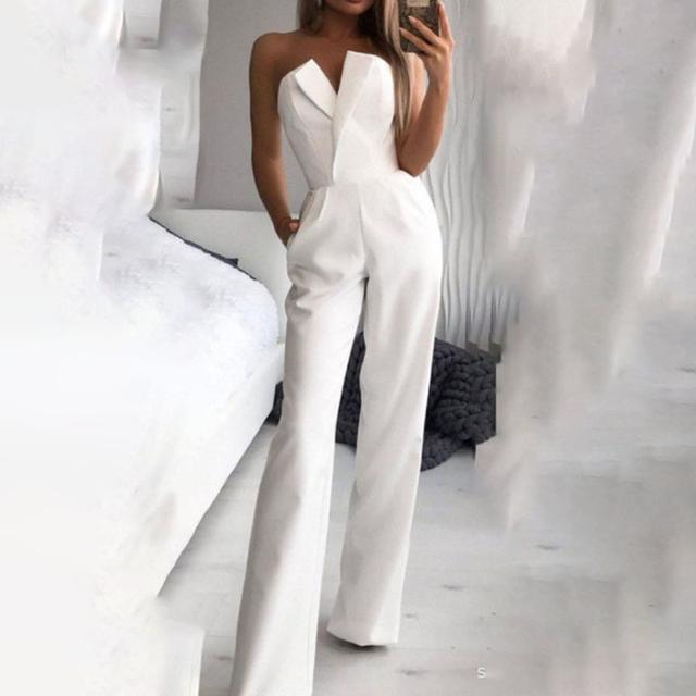 Women's Jumpsuit Clean Fit Wedding High Waist Solid Color Strapless Streetwear Street Going out Regular Fit Sleeveless Red White Summer Fall