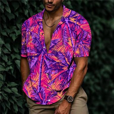 Men's Shirt Summer Hawaiian Shirt Coconut Tree Graphic Prints Turndown Pink Purple Casual Hawaiian Short Sleeve Print Button-Down Clothing Apparel Tropical Fashion Hawaiian Soft