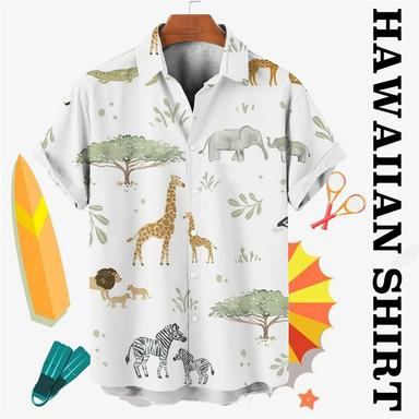Men's Shirt Animal Giraffe Graphic Prints Turndown Yellow Blue Gray Street Casual Short Sleeves Print Button-Down Clothing Apparel Tropical Fashion Hawaiian Designer