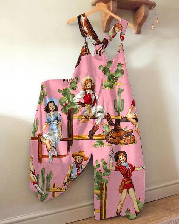 Women‘s Jumpsuits Pink Casual Fall Winter New Strappy Creative Printing One-Piece