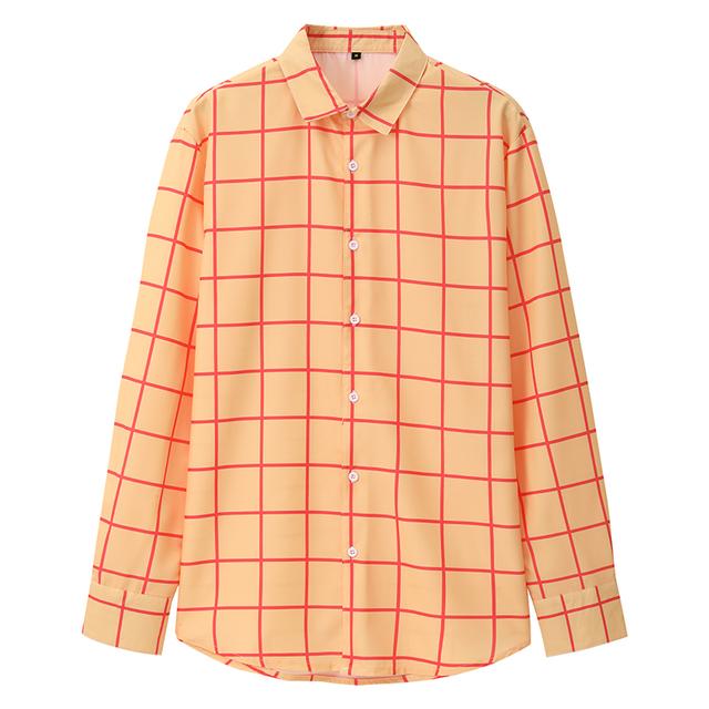 Men's Shirt Yellow Navy Blue Orange Long Sleeve Plaid Turndown Spring &  Fall Party Work Clothing Apparel Print