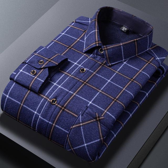 Men's Dress Shirt Button Up Shirt Plaid Shirt Collared Shirt Fleece Shirt A B C D Long Sleeve Plaid Turndown Winter Wedding Outdoor Clothing Apparel