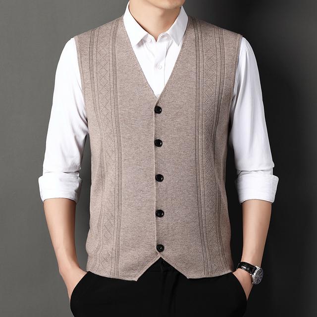 Men's Sweater Vest Wool Sweater Ribbed Knit Knitted Stripes V Neck Modern Contemporary Korean Daily Wear Going out Clothing Apparel Sleeveless Spring & Fall Black Camel M L XL
