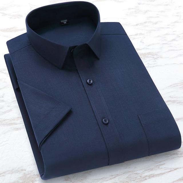 Men's Dress Shirt Light Blue Black White Dark Navy Short Sleeve Solid / Plain Color Shirt Collar Spring & Summer Wedding Office & Career Clothing Apparel
