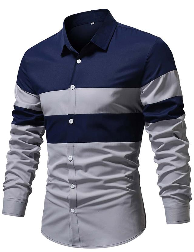 Men's Shirt Summer Shirt Button Up Shirt Casual Shirt Black Wine Red Blue Brown Long Sleeve Color Block Lapel Street Vacation Basic Clothing Apparel Fashion Leisure
