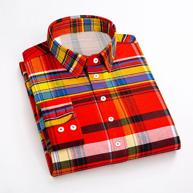 Men's Dress Shirt Plaid Shirt Button Down Shirt Collared Shirt Yellow Red Blue Green Long Sleeve Plaid / Check Turndown Spring & Fall Wedding Street Clothing Apparel Button-Down